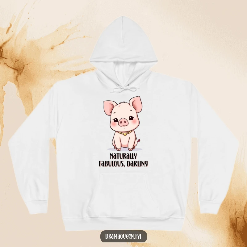 Funny Piglet Necklace Hoodie: A cuddly hoodie featuring a playful piglet with a delicate necklace, looking for attention, soft and warm.