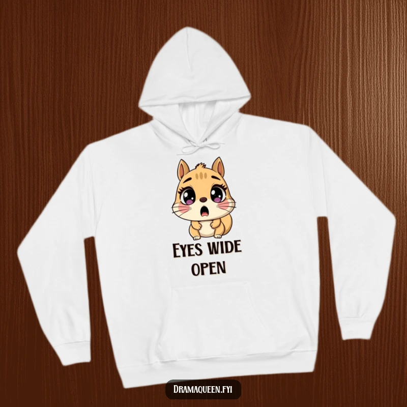 Funny Hoodie featuring a shocked squirrel character with wide, round eyes, offering cozy wear and a humorous, expressive design.
