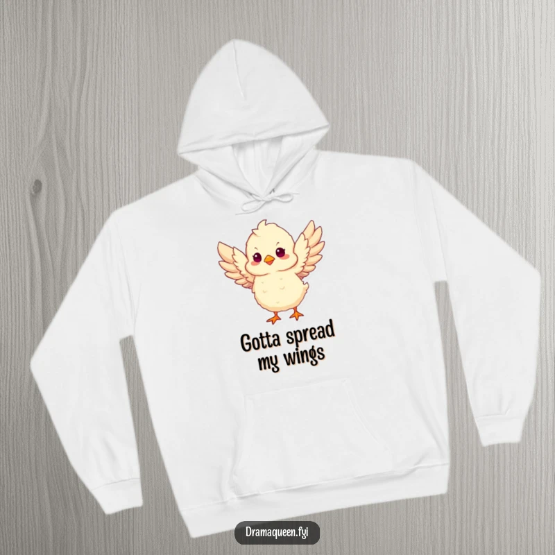 Funny Chick Take Flight Hoodie featuring a fluffy chick dramatically flapping, ready for a hilariously epic journey into the sky.