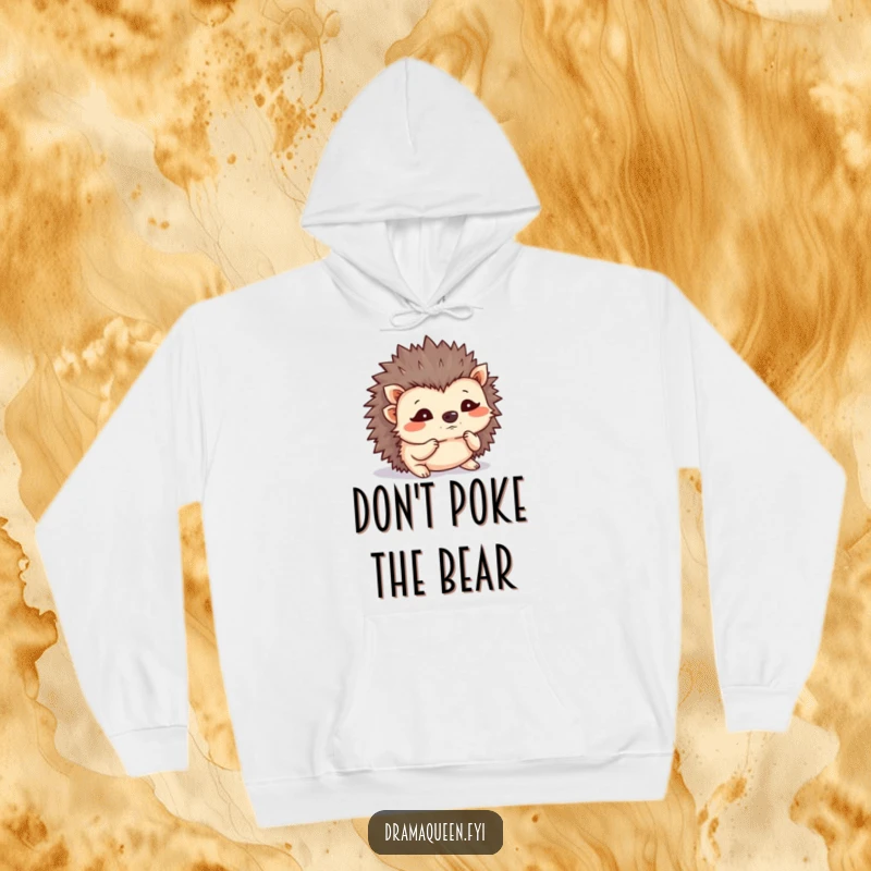 Funny hedgehog hoodie, tiny flustered hedgehog shaking its quills. Cozy and humorous apparel for relatable moments. Great.