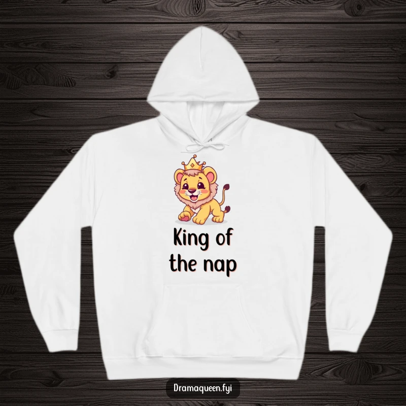 Funny hoodie featuring a lion cub in a crown playfully pouncing, ideal for cozy days and expressing a fierce yet cute personality.