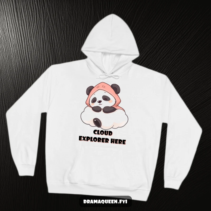 Funny hoodie featuring a panda in a tiny cape napping peacefully on a cloud, ideal for cozy days and sweet dreams.