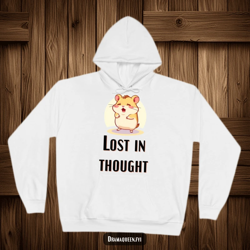 Funny Hoodie featuring a flustered hamster character spinning in a tiny spotlight, offering cozy wear and a humorous, dizzy design.