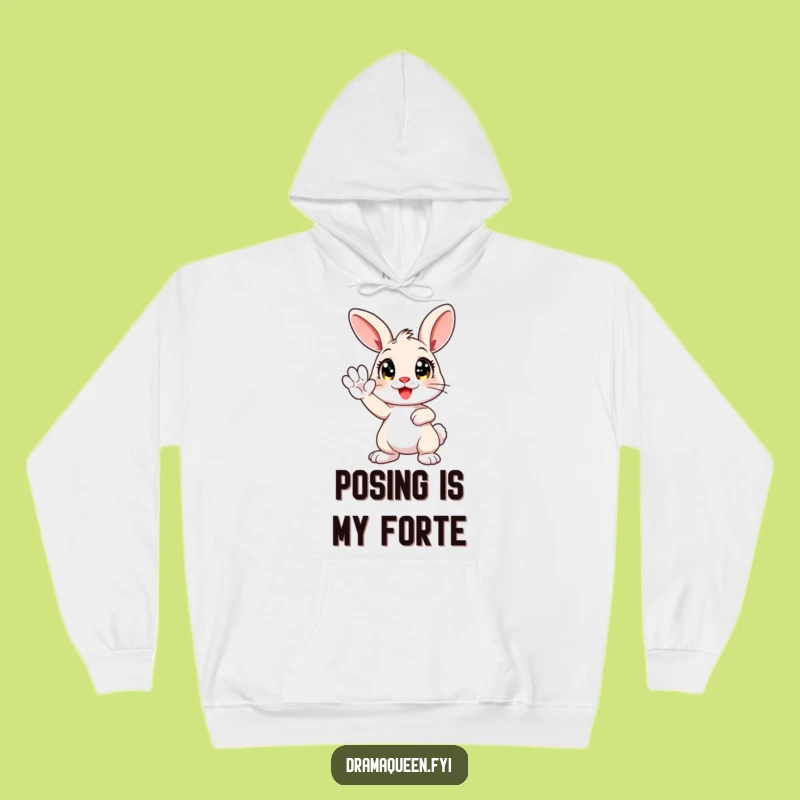 Funny Bunny Dramatic Pose Hoodie: Cozy Cute Character Paw High Sweatshirt, Perfect Gift
