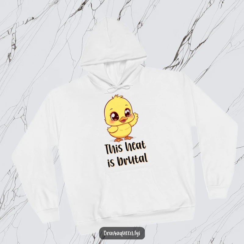 Funny duckling hoodie, large sparkly eyes, fanning dramatically. A cozy and humorous statement piece. Great funny gift.