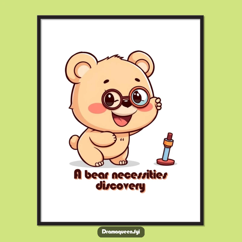 Funny Free Printable Wall Art: Bear Cub Monocle - Excited Downloadable Decor