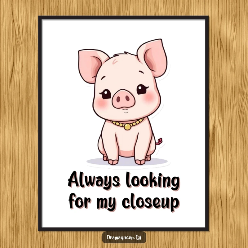 Funny Free Printable Piglet Wall Art: a playful piglet with a necklace is the center of attention.