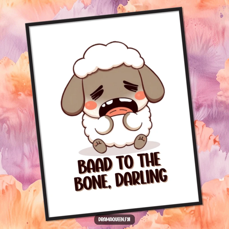 Funny Free Printable Wall Art of a humorous sheep character pretending to faint with a wildly exaggerated, comical expression.