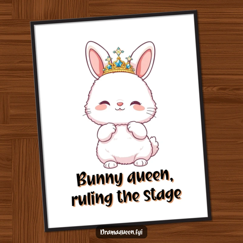 Funny Free Printable Wall Art: A fluffy bunny wearing a sparkly tiara and striking a fabulous pose.