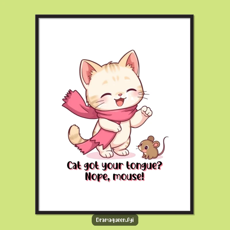 Free Printable Wall Art: Funny Kitten Scarf Drama, Quirky Downloadable Decor