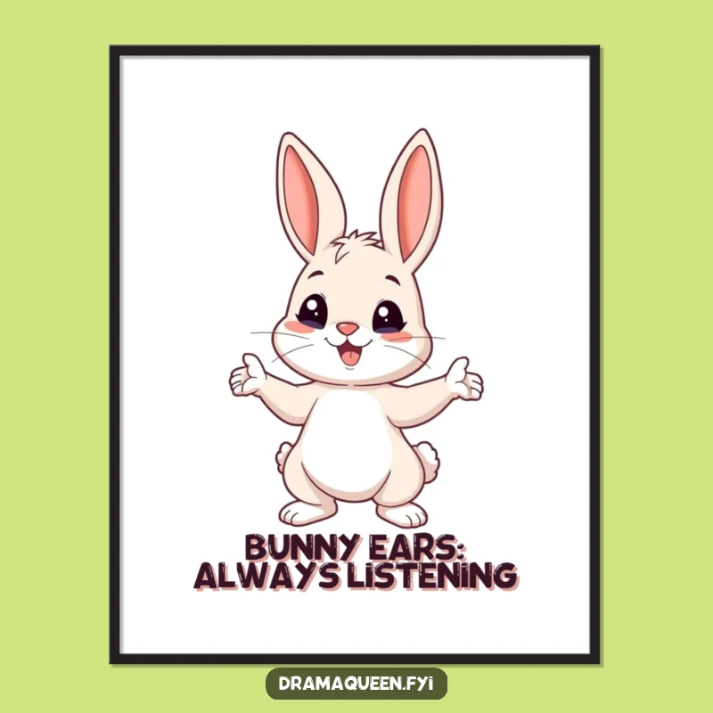 Free Printable Funny Bunny Wall Art: Playful Pose Ears Perked Downloadable Decor