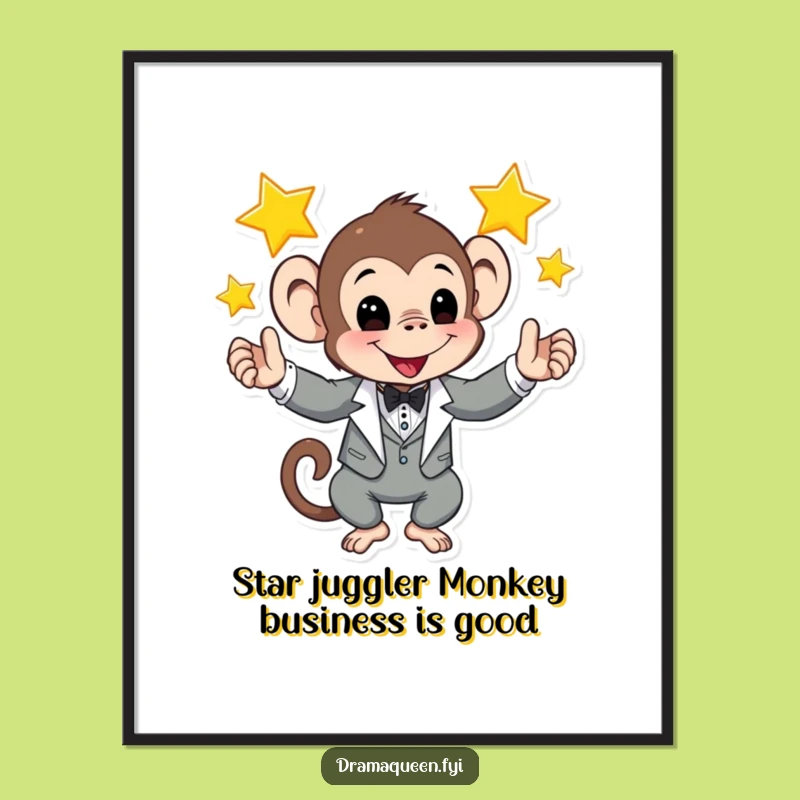 Free Printable Monkey Wall Art: Tuxedo Juggler Stars Downloadable