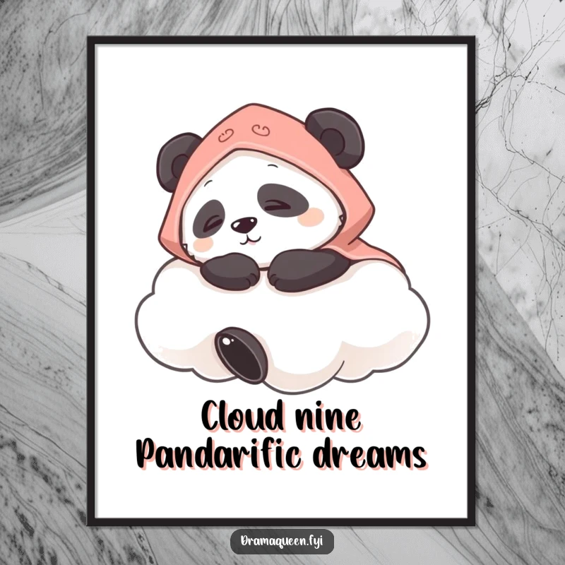 Funny Free Printable Wall Art: A contented panda wearing a tiny cape naps soundly on a fluffy cloud.