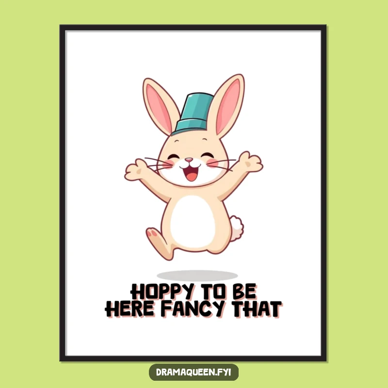 Free Printable Rabbit Wall Art: Happy Fancy Hat Jumper Downloadable