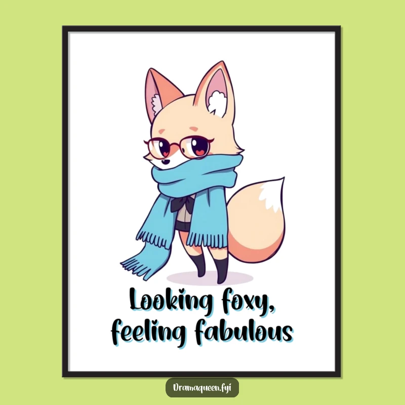 Free Printable Wall Art: Fashionable Fox, Flowing Scarf, Funny Downloadable Art