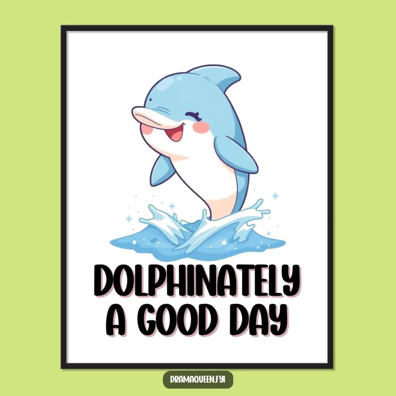 Free Printable Wall Art: Playful Dolphin Wave, Funny Downloadable Art for Coastal Vibes
