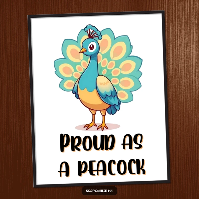 Funny Free Printable Wall Art: A majestic peacock proudly displays its incredibly vibrant and shimmering tail feathers.
