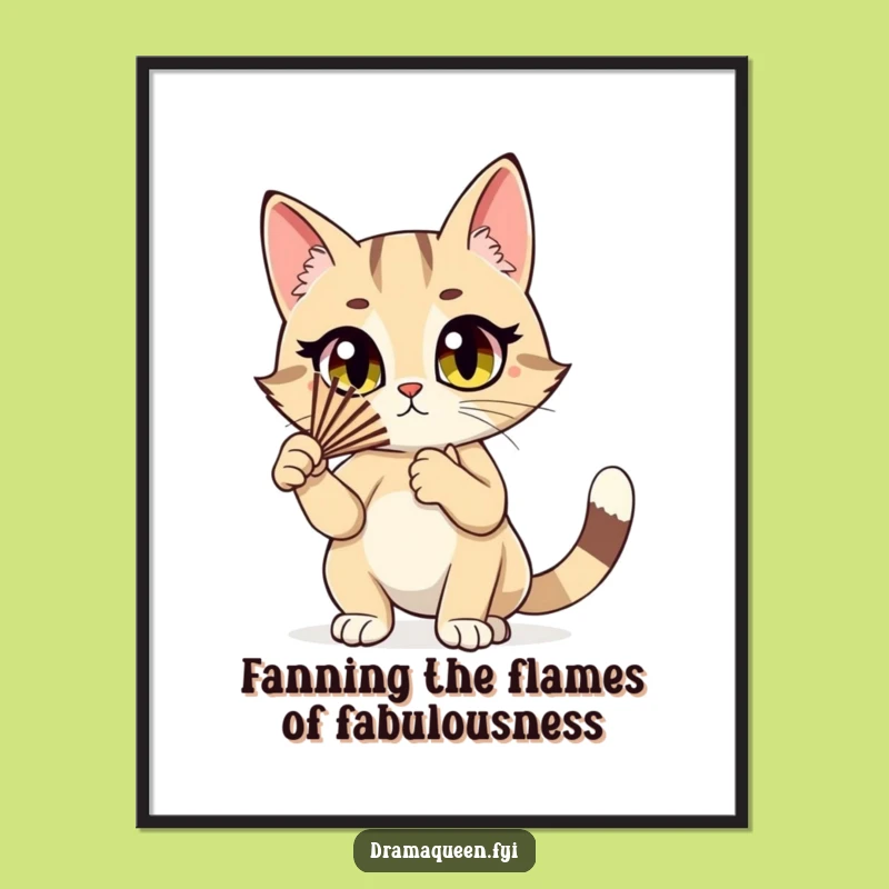Funny Free Printable Cat Wall Art - Dramatic Fan Pose, Downloadable Diva Decor Gift