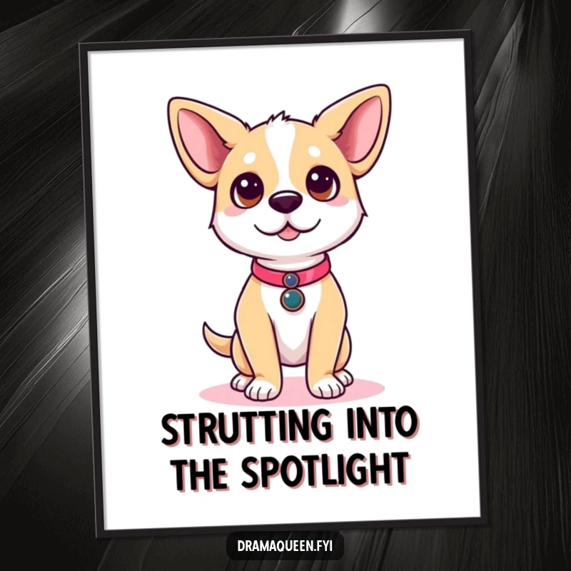 Funny Free Printable Wall Art: A cute dog strikes a confident runway pose, ears perked, radiating canine glamour.
