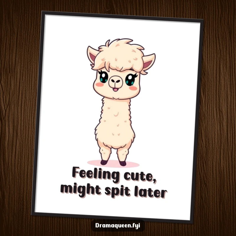 Funny Free Printable Wall Art: A dramatic alpaca with a voluminous mane striking a pose, perfect for a humorous living room.