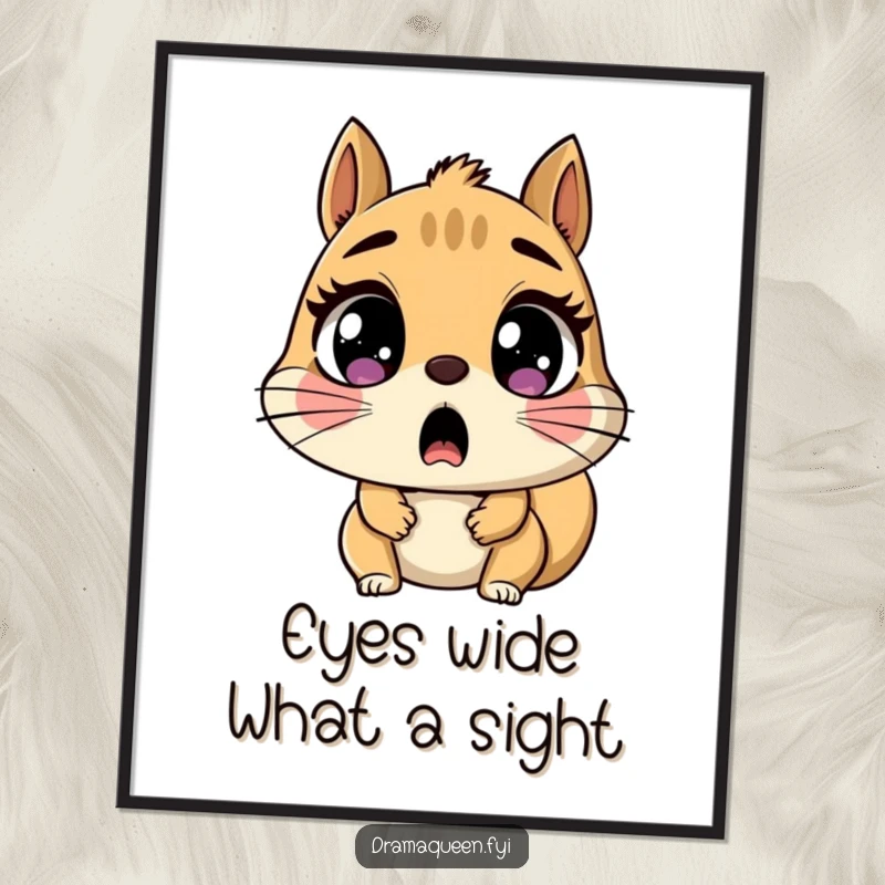 Funny Free Printable Wall Art: A squirrel with extremely wide, round eyes and an open mouth, frozen in a comical state of shock.