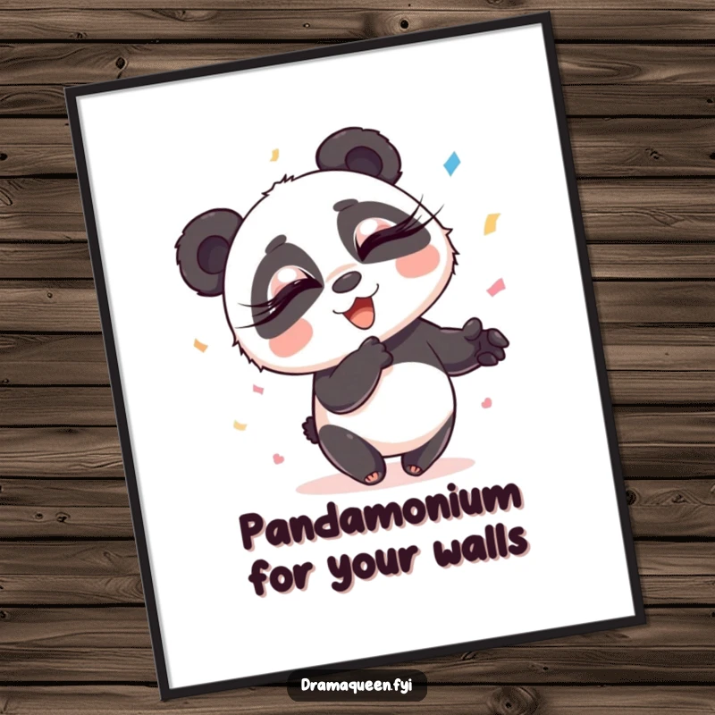Funny Free Printable Wall Art: Panda with long eyelashes, artfully throwing confetti with extreme flair and personality.