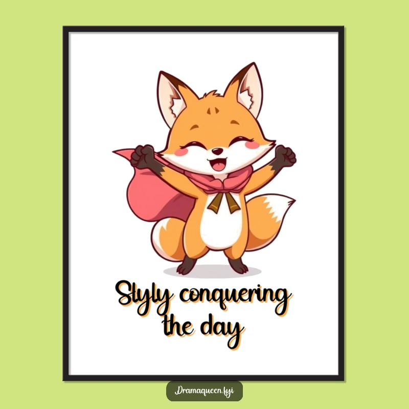 Funny Free Printable Wall Art: Triumphant Fox Cape - Heroic Downloadable Decor