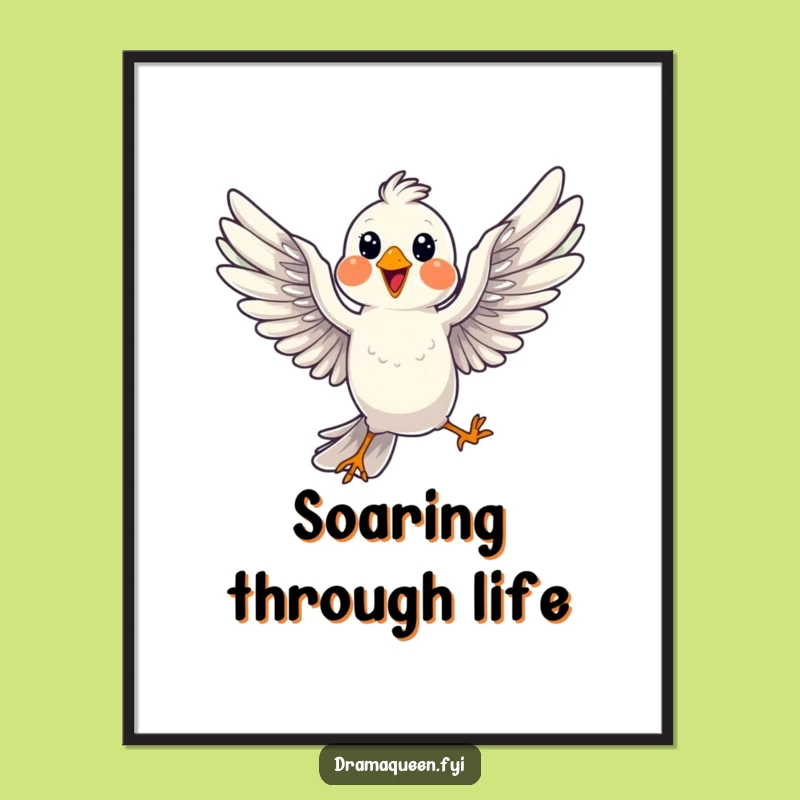 Free Printable Funny Bird Wall Art: Mid-Flight Pose Wings Spread Downloadable Decor