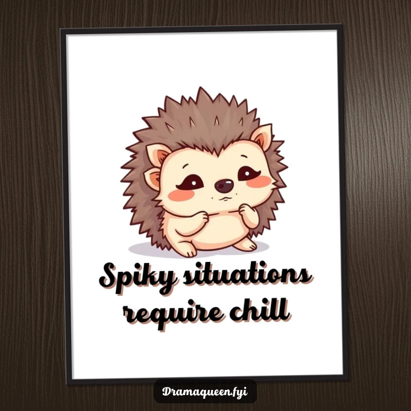 Funny Free Printable Wall Art A tiny hedgehog with a flustered expression shakes its quills, adding quirky charm.