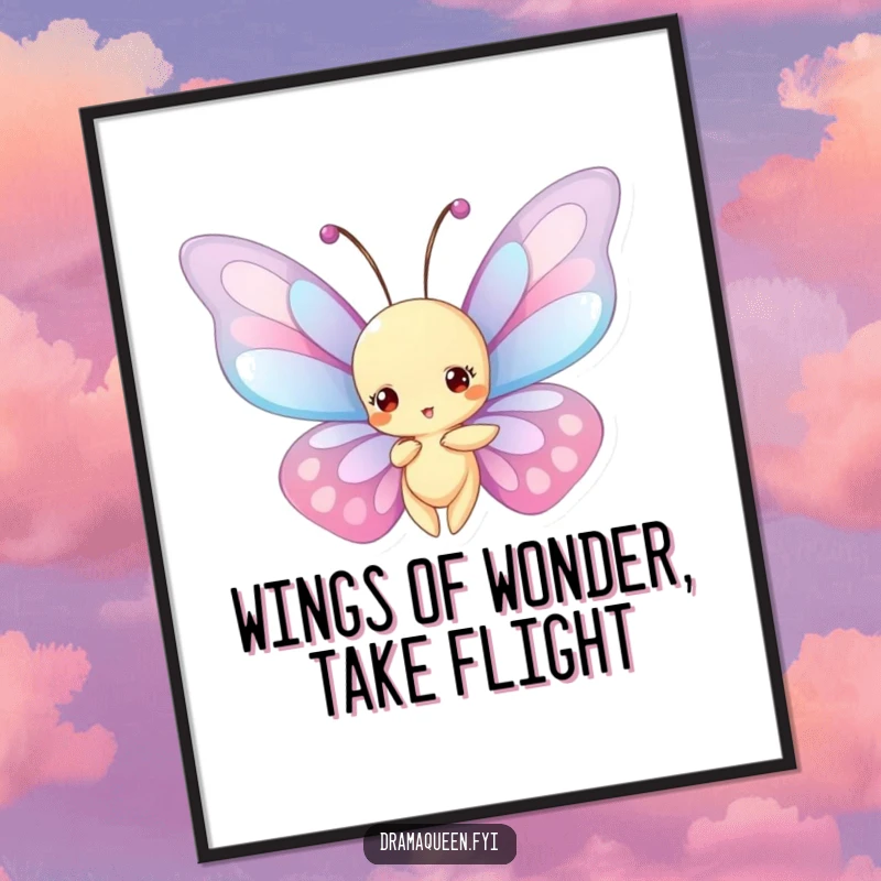 Funny Free Printable Wall Art: A butterfly with stunningly elaborate wings poses in a theatrical mid-air display.