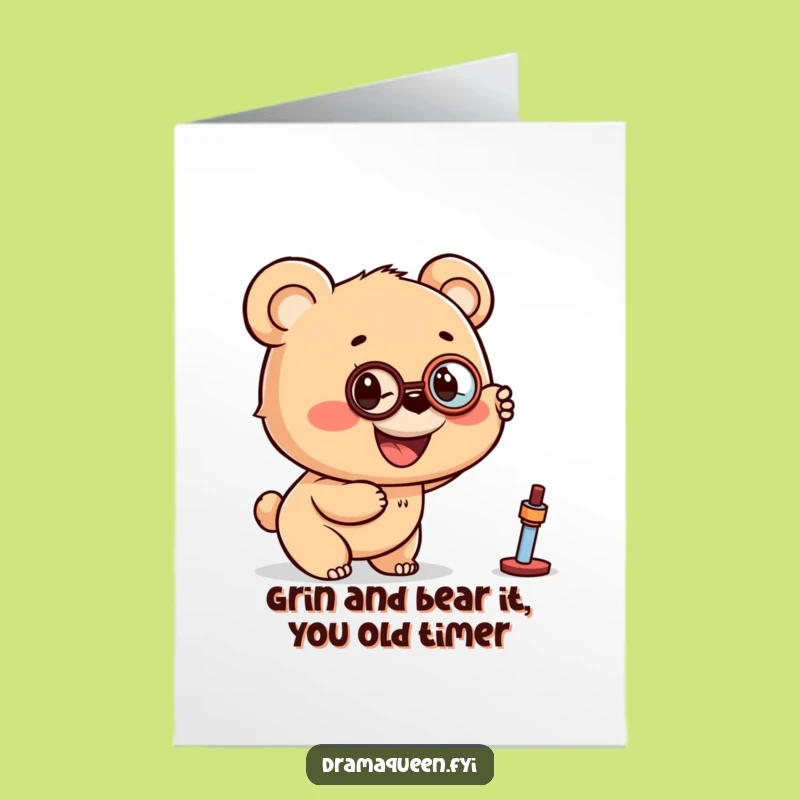 Free Printable Birthday Card: Bear Cub Monocle - Excited Funny Downloadable Gift