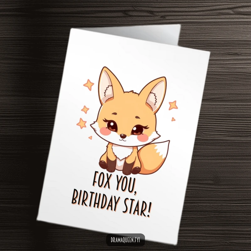 Funny Free Printable Birthday Card: A coy fox with big eyes bats its eyelashes playfully, sending love.