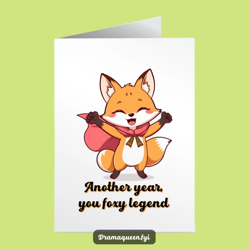 Free Printable Birthday Card: Joyful Fox Cape - Triumphant Funny Downloadable Gift