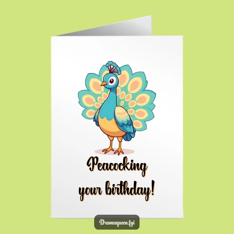 Free Printable Birthday Card: Proud Peacock Displaying Feathers, Funny Downloadable Gift for Her