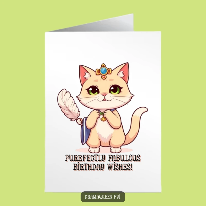 Free Printable Birthday Card: Regal Cat Fanning for a Dramatic Celebration