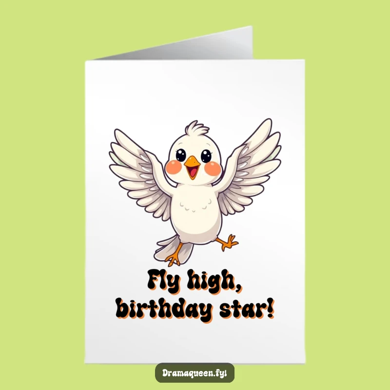 Free Printable Funny Bird Birthday Card: Mid-Flight Pose Wings Spread Downloadable Gift