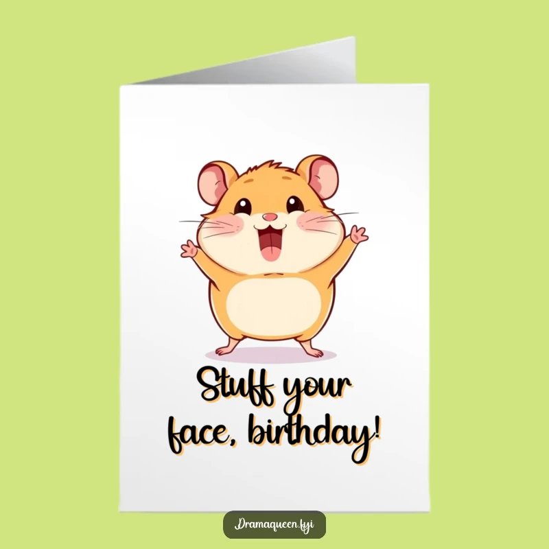 Free Printable Funny Hamster Birthday Card: Puffed Cheeks Pose Downloadable Gift