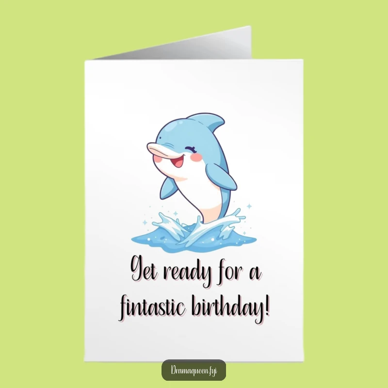 Free Printable Birthday Card: Joyful Dolphin Wave, Funny Downloadable Greeting for a Splashy Celebration