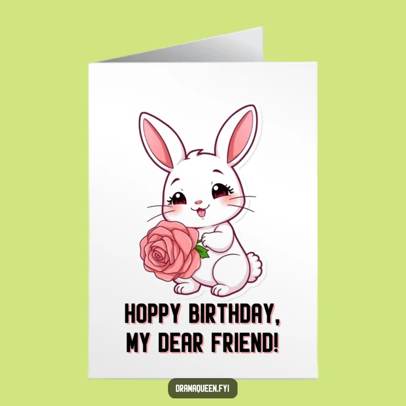 Free Printable Birthday Card: Coy Rabbit Rose, Sweet Downloadable Gift for a Special Day