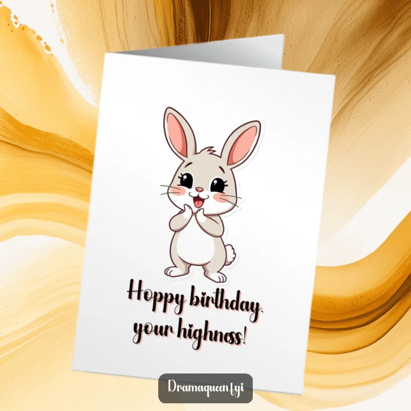 Funny Free Printable Birthday Card: A cheerful bunny performs a dramatic curtsey with a flourishing bow, adding flair.