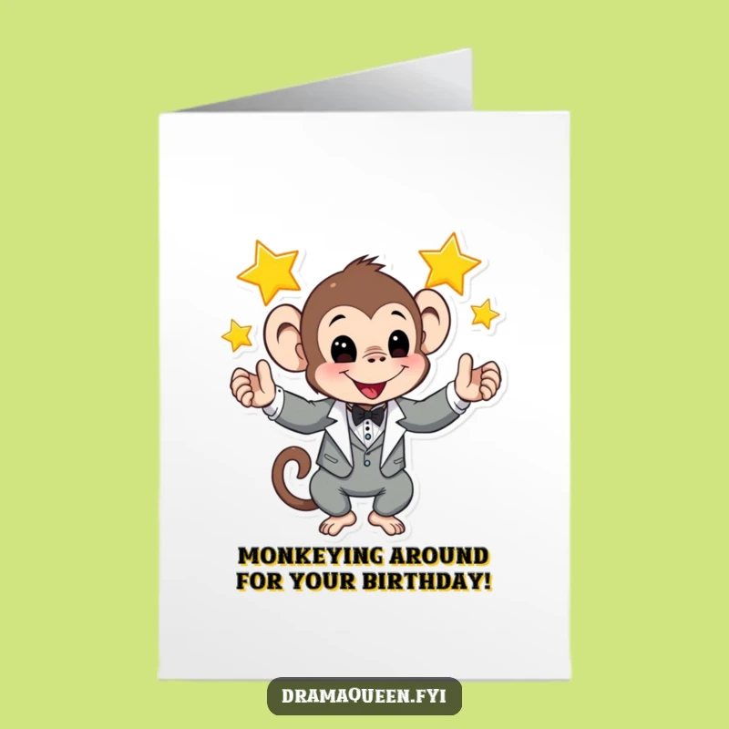 Free Printable Monkey Birthday Card: Tuxedo Juggler Stars Downloadable