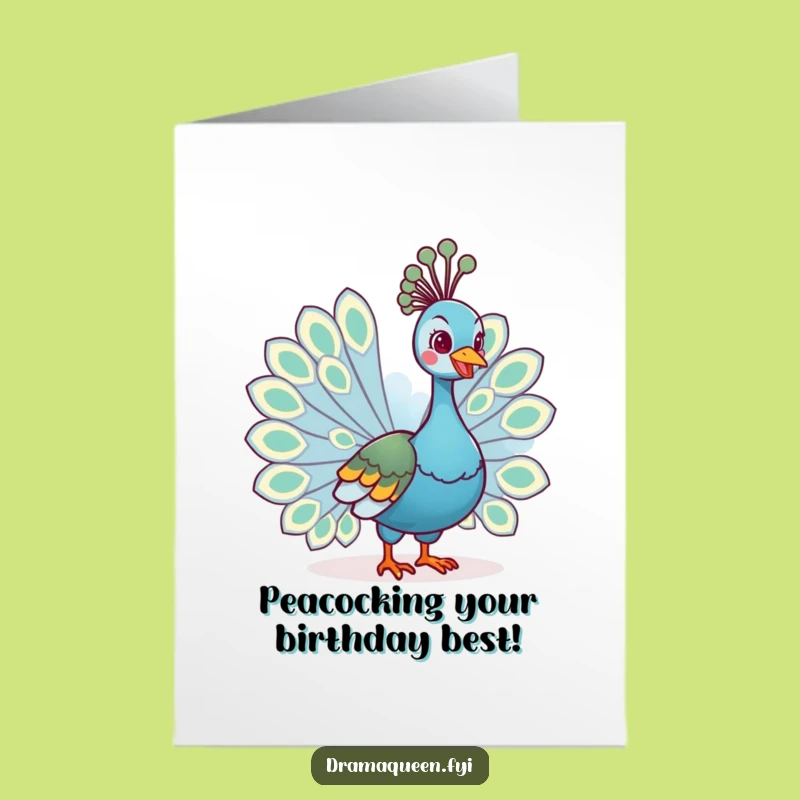 Free Printable Bday Card: Regal Peacock Fanning Feathers Funny Downloadable