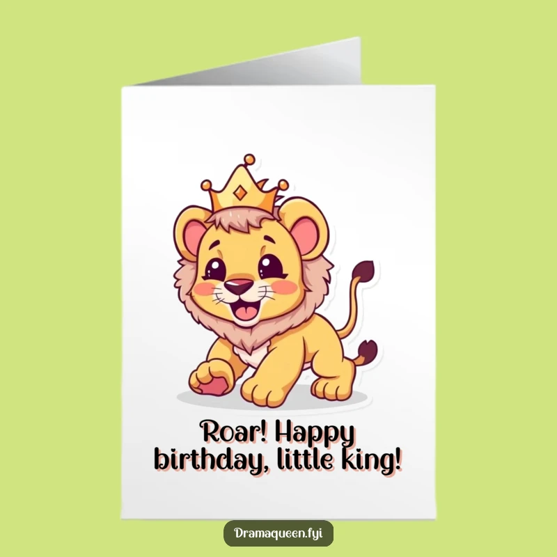 Free Printable Lion Cub Birthday Card: Crowned Pouncer Downloadable Gift