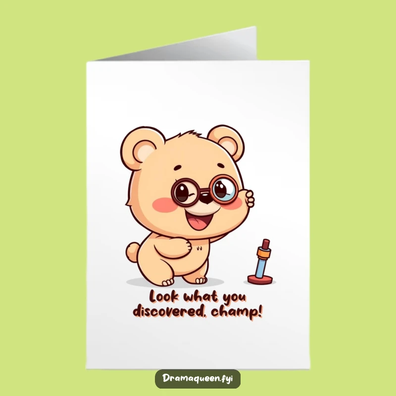 Free Printable Congrats Card: Bear Cub Monocle - Excited Funny Downloadable Gift