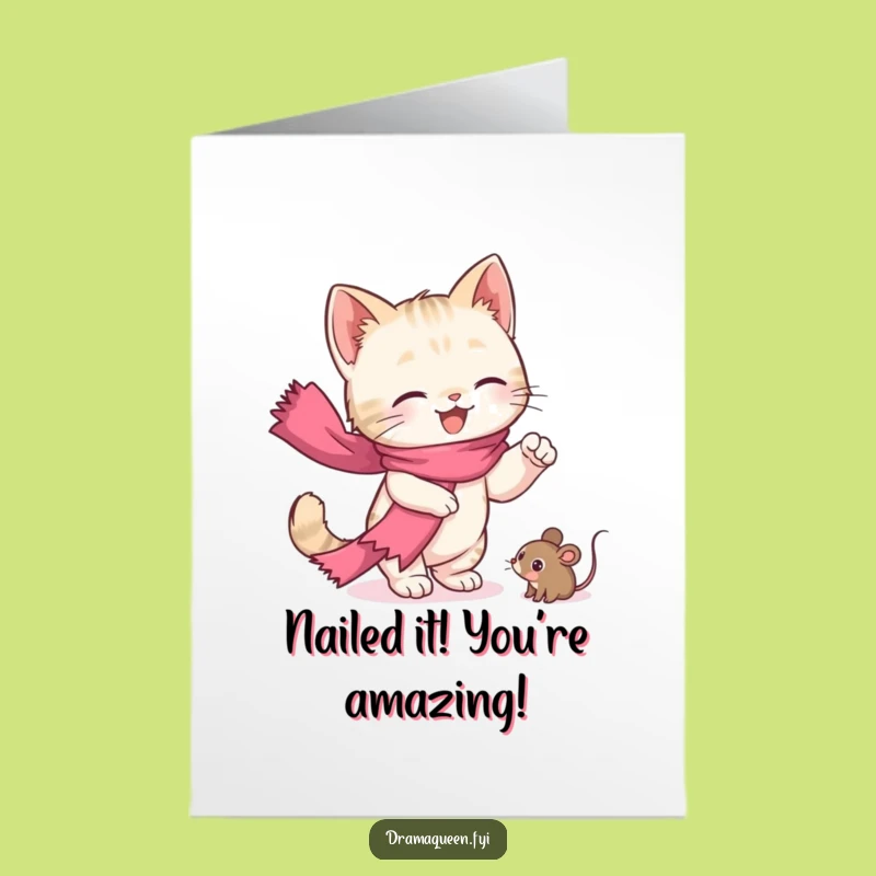 Free Printable Congrats Card: Dramatic Kitten Scarf, Hilarious Downloadable Gift for Success