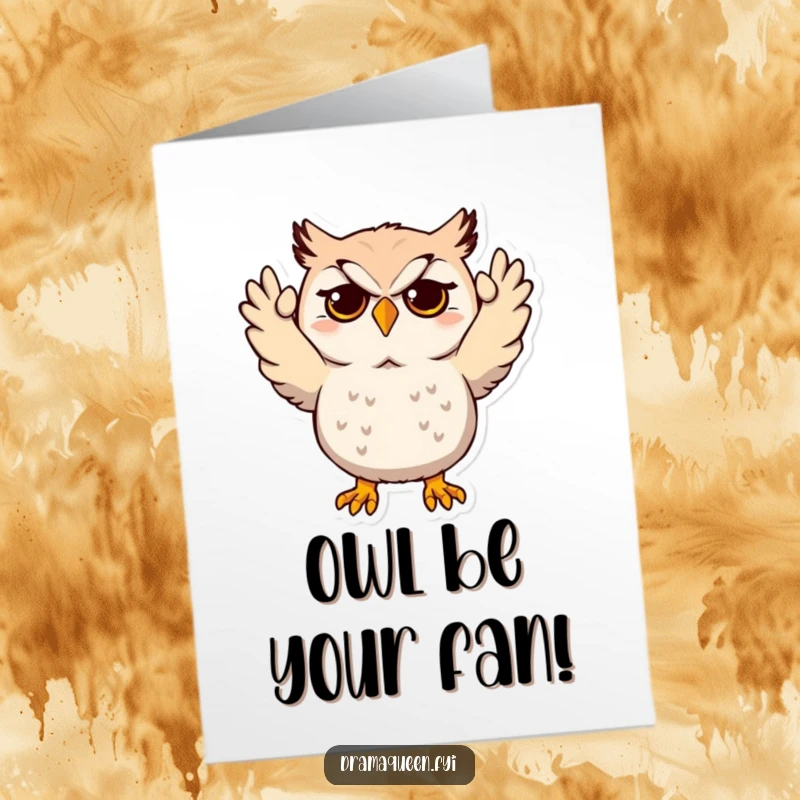 Funny Free Printable Congratulations Card: A dramatic owl throws its wings up in a gesture of mock despair and exasperation.