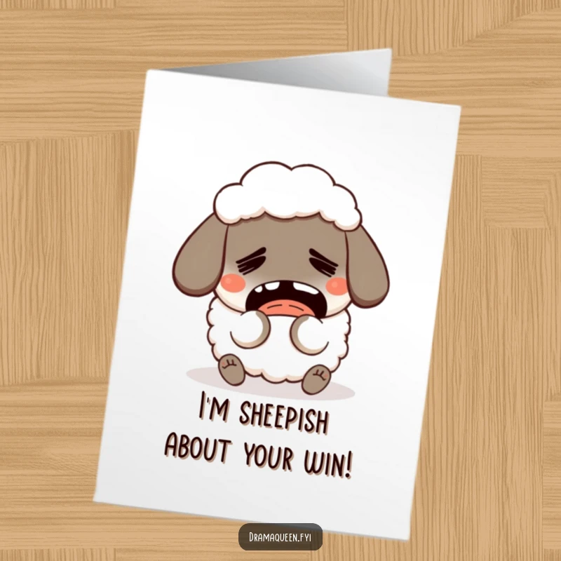 Funny Free Printable Congratulations Card showing a humorous sheep character fainting theatrically with an exaggerated expression of surprise.