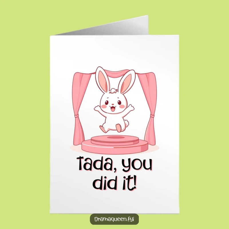 Free Printable Congrats Card: Playful Bunny Leaping to Celebrate Your Success