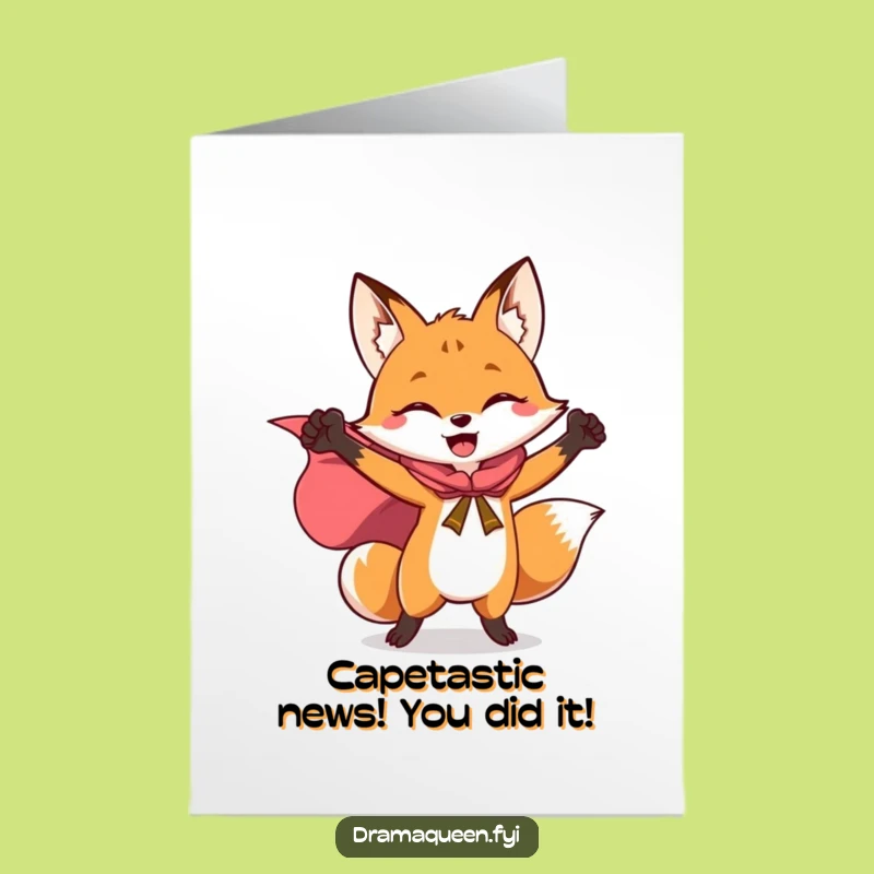 Free Printable Congrats Card: Triumphant Fox Cape - Funny Joyful Downloadable Gift