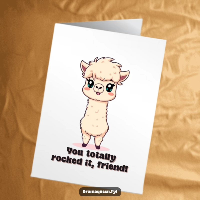 Funny Free Printable Congratulations Card: Majestic Alpaca striking a fierce pose, celebrating your big win with flair.